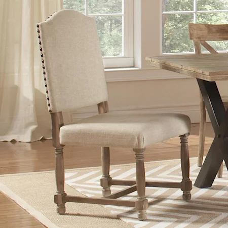 Rustic Casual Upholstered Side Chair with Nail Head Trim